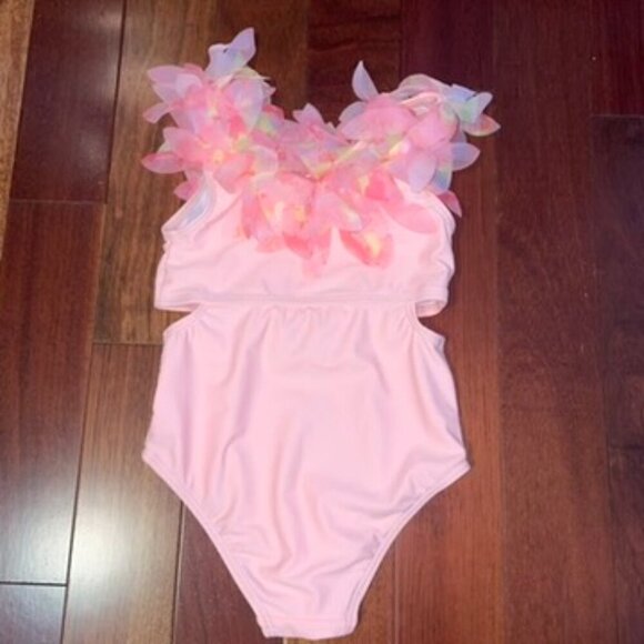 Little Girl Nicole Miller Pink Cut Out One Piece Swim Suit 5 Yr. - Picture 6 of 6